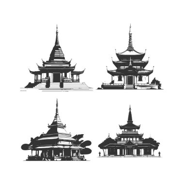 Beyaz arkaplan basit tasarım siluetinde izole edilmiş Pagoda siluet simgesi çizimi