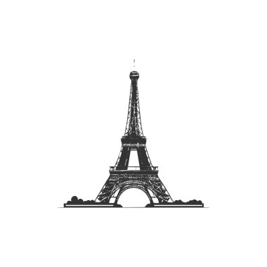 Eyfel kulesi beyaz arkaplan çiziminde siyah izole edilmiş basit tasarım.