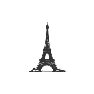 Eyfel kulesi beyaz arkaplan çiziminde siyah izole edilmiş basit tasarım.