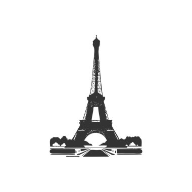 Eyfel kulesi beyaz arkaplan çiziminde siyah izole edilmiş basit tasarım.