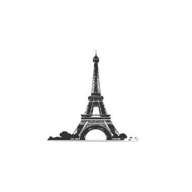 Eyfel kulesi beyaz arkaplan çiziminde siyah izole edilmiş basit tasarım.