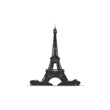 Eyfel kulesi beyaz arkaplan çiziminde siyah izole edilmiş basit tasarım.