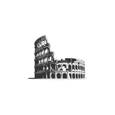 Simgesel Roma Kolezyumu 'nun siyah silueti, tarihi kemerleri ve yapısını vurguluyor.