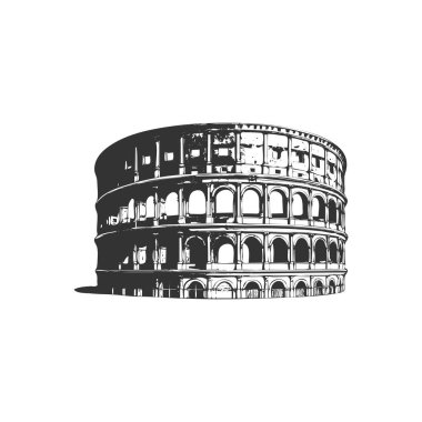 Simgesel Roma Kolezyumu 'nun siyah silueti, tarihi kemerleri ve yapısını vurguluyor.