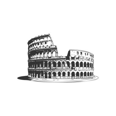 Simgesel Roma Kolezyumu 'nun siyah silueti, tarihi kemerleri ve yapısını vurguluyor.