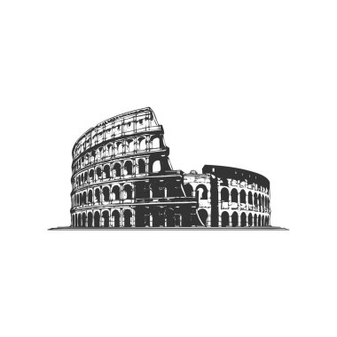 Simgesel Roma Kolezyumu 'nun siyah silueti, tarihi kemerleri ve yapısını vurguluyor.