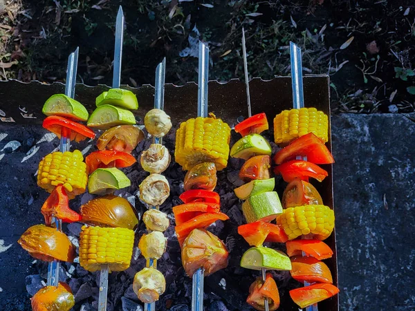 Grilled Vegetables Zucchini Corn Paprika Barbecue Grill — Stock Photo, Image