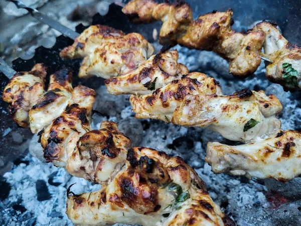 Grilované Maso Grilu Gril Shish Kebab Vaření — Stock fotografie