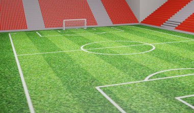 3D çizim futbol sahası stadyumun yakınlaştırılmış görüntüsü