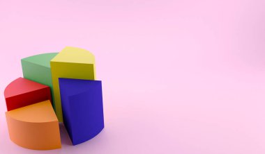 3D rengarenk pasta grafiği. Pembe arka planda 3B illüstrasyon veri kavramı