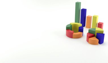 3 boyutlu grafik ve pasta grafiği. Beyaz arkaplanda 3B illüstrasyon veri kavramı