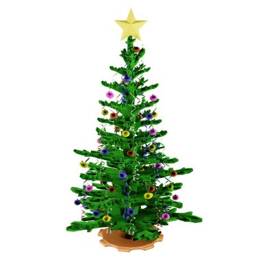 Beyaz arkaplanda izole edilmiş 3 boyutlu noel ağacı