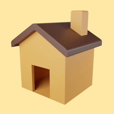 Sarı arkaplanda 3 boyutlu klasik ev simgesi oluşturuluyor 