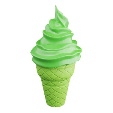 Beyaz arkaplanda 3 boyutlu yeşil çay dondurması