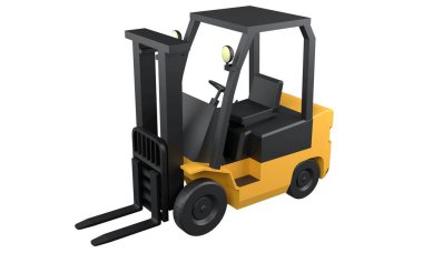 Forklift beyaz arkaplanda izole edildi, 3B oluşturma