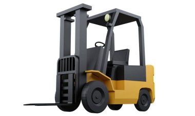 Forklift beyaz arkaplanda izole edildi, 3B oluşturma