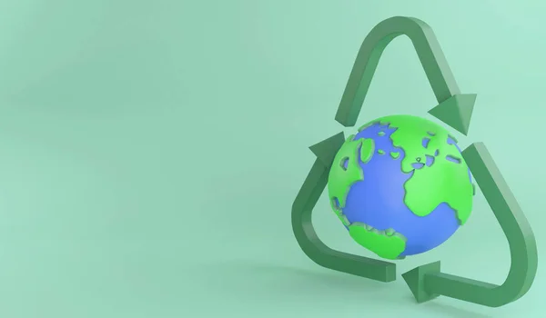 3D rendering global recycle , recycle symbol around earth model, save the planet and energy concept