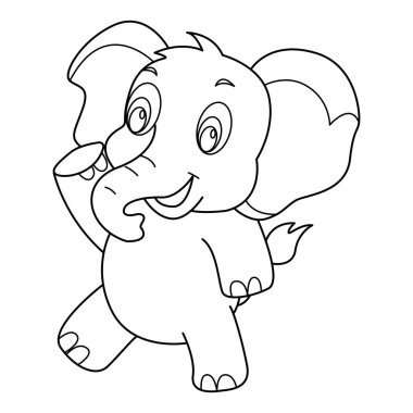 Beyaz arkaplanda fil ana hatlı vektör karikatür tasarımı