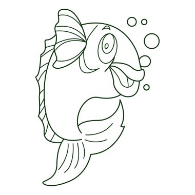 Beyaz arkaplan üzerinde balık ana hatlı vektör çizgi tasarımı