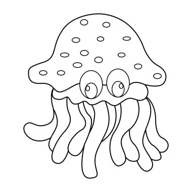 Beyaz arkaplanda denizanası ana hatları vektör çizimi tasarımı