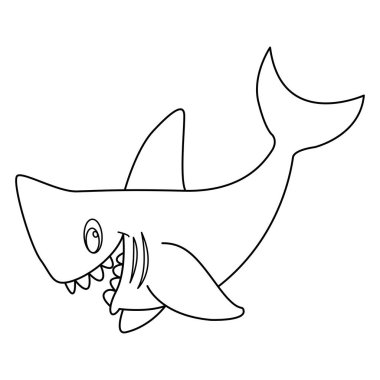 Beyaz arkaplanda köpekbalığı ana hatları vektör çizgi tasarımı