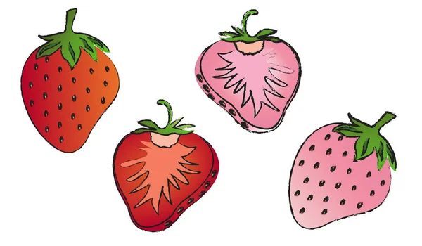 Strawberry Isolated Vector Set White Background Fruit Line Art Vector — Image vectorielle