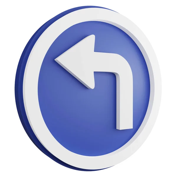 Render Turn Left Ahead Sign Icon Isolated White Background Blue — Stock Photo, Image