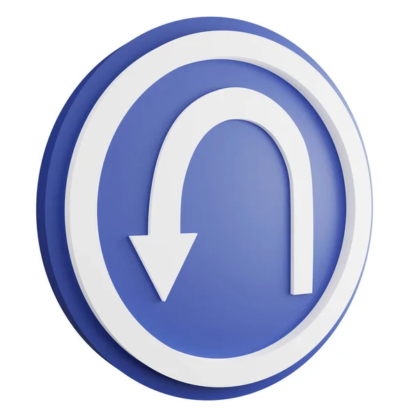 Vykreslení Turn Vlevo Znak Ikona Izolované Bílém Pozadí Modrá Informační — Stock fotografie
