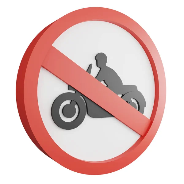3D渲染没有摩托车标志图标隔离在白色背景 红色强制性标志 — 图库照片