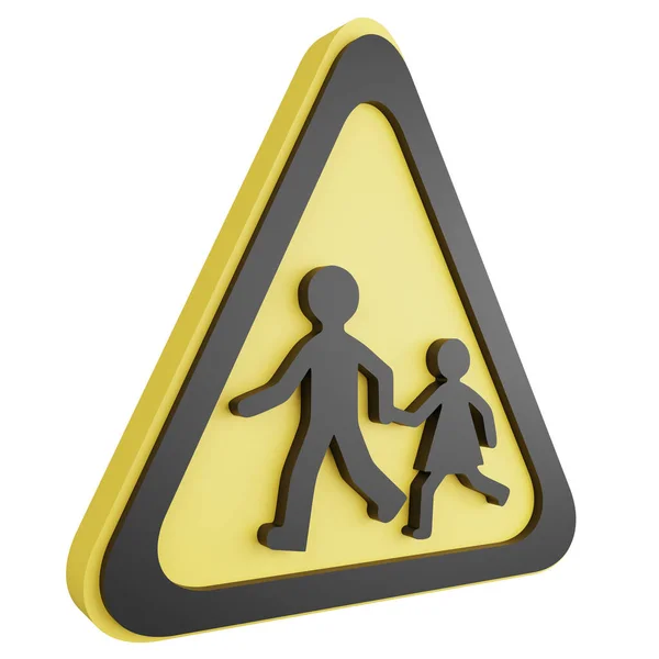 3D使学校领先标志图标隔离在白色背景 黄色警告标志 — 图库照片