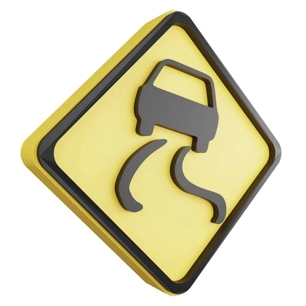 Rendern Rutschiges Verkehrszeichensymbol Isoliert Auf Weißem Hintergrund Gelbes Warnschild — Stockfoto