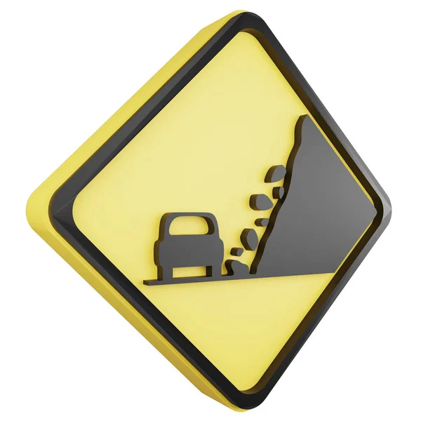 Рендеринг Оползня Знак Знака Изолированы Белом Фоне Желтый Предупреждающий Знак — стоковое фото