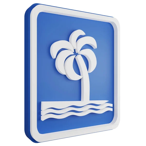 Render Beach Sign Icoon Geïsoleerd Witte Achtergrond Blauw Informatief Teken — Stockfoto