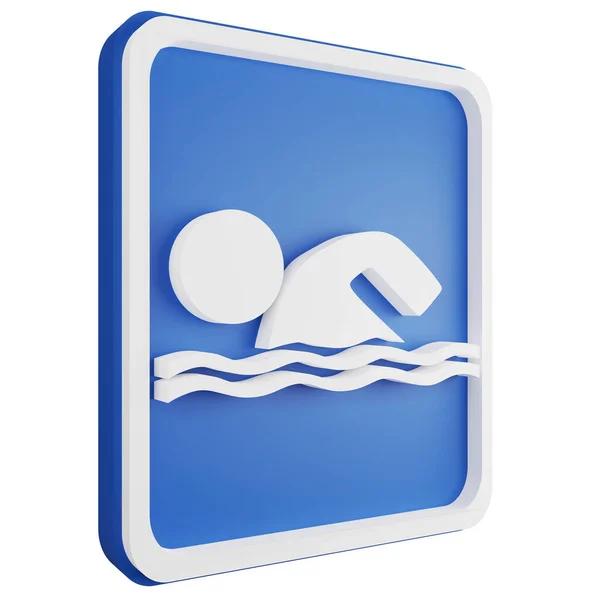 렌더링 수영장 아이콘 배경에 분리되어 파란색 교육용 표지판 — 스톡 사진
