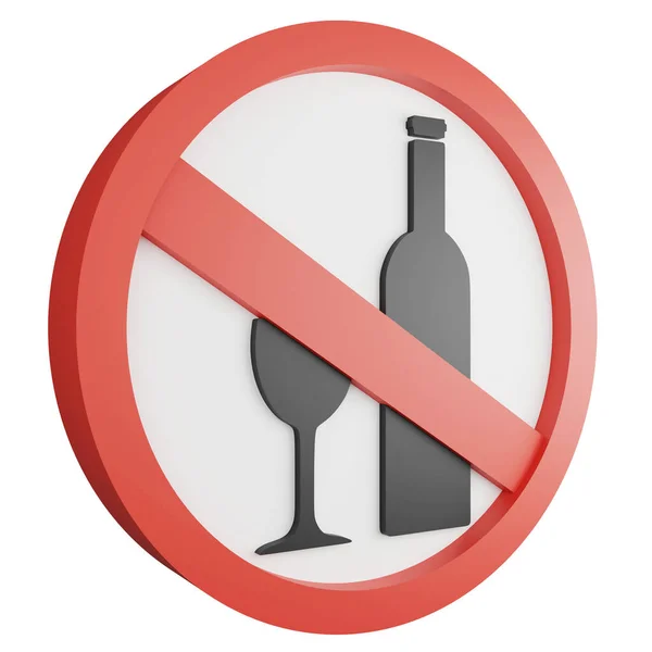 No alcohol sign icon isolated on white background , 3D render red mandatory sign