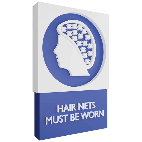 3D render hair nets must be worn sign icon isolated on white background, blue informative sign