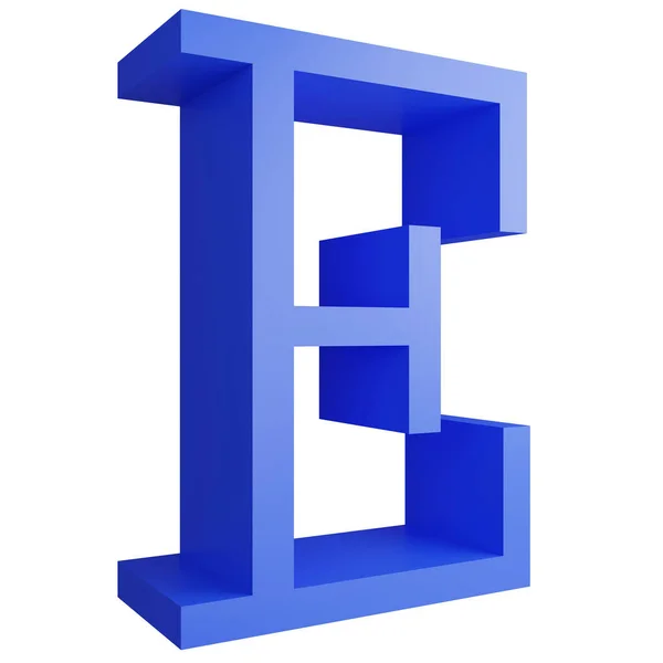 アルファベット_E_Side View白い背景にアイコンを分離し 3Dレンダリング青い大きな文字テキスト要素クリッピングパス — ストック写真