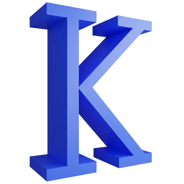 アルファベット_K_Side View白い背景にアイコンを分離し 3Dレンダリング青い大きな文字テキスト要素クリッピングパス — ストック写真