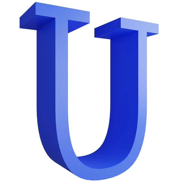 アルファベットU_Side View白い背景にアイコンを分離し 3Dレンダリング青い大きな文字テキスト要素クリッピングパス — ストック写真
