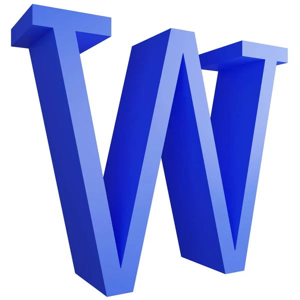 Alphabet_W_Side View Icon Isolated White Background Render Blue Big Letters — Stock Photo, Image