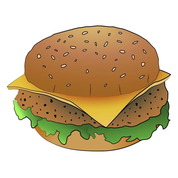 Formaggio Manzo Hamburger Isolato Disegno Del Fumetto Sfondo Bianco Fast — Vettoriale Stock