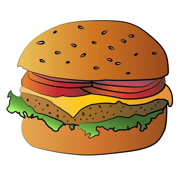 Hamburger Isolato Disegno Del Fumetto Sfondo Bianco Fast Food Elemento — Vettoriale Stock