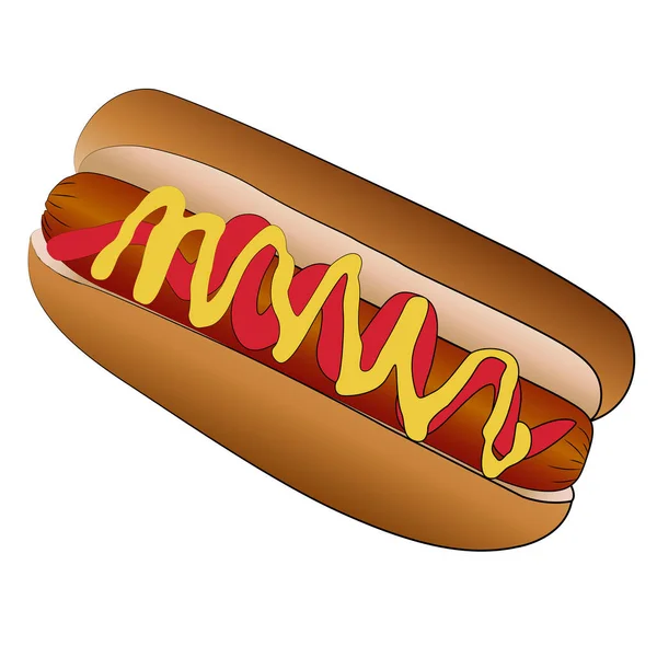 Hotdog Vista Dall Alto Disegno Isolato Cartone Animato Sfondo Bianco — Vettoriale Stock