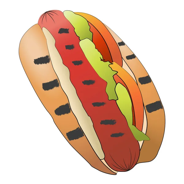 Hotdog Prémio Receita Isolado Desenho Animado Fundo Branco Fast Food — Vetor de Stock
