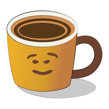 Düz tasarım şirin kahve fincanı beyaz zemin üzerinde karikatür tasarımı, yaratıcı sanat içeceği kırpma elementi