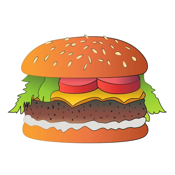 Hamburger Isolato Disegno Del Fumetto Sfondo Bianco Cibo Spazzatura Clipping — Vettoriale Stock