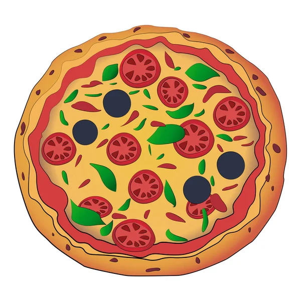 Pizza Top Pohled Izolované Kreslený Design Bílém Pozadí Nevyžádané Jídlo — Stockový vektor