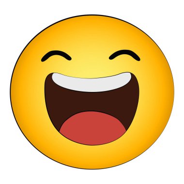 Emoji gülüşü beyaz arkaplanda izole edilmiş çizgi film tasarımı, yaratıcı sanat emojisi simgesi clipart element
