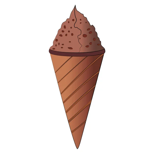 Cone Sorvete Chocolate Isolado Fundo Branco Elemento Clipart Sobremesa — Vetor de Stock