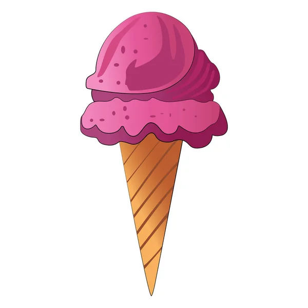 白の背景に隔離されたイチゴのアイスクリームコーン デザートクリップ要素 — ストックベクタ